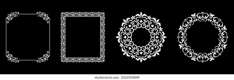 Set of decorative frames Elegant vector element for design in Eastern style, place for text. Floral black and white borders. Lace illustration for invitations and greeting cards.
