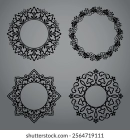 Set of decorative frames Elegant vector element for design in Eastern style, place for text. Floral black and gray borders. Lace illustration for invitations and greeting cards