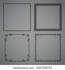 Set of decorative frames Elegant vector element for design in Eastern style, place for text. Floral black and gray borders. Lace illustration for invitations and greeting cards