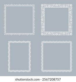 Set of decorative frames Elegant vector element for design in Eastern style, place for text. Floral gray and white borders. Lace illustration for invitations and greeting cards