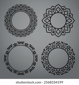 Set of decorative frames Elegant vector element for design in Eastern style, place for text. Floral black and gray borders. Lace illustration for invitations and greeting cards