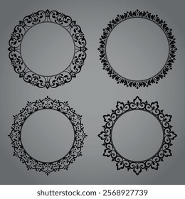 Set of decorative frames Elegant vector element for design in Eastern style, place for text. Floral black and gray borders. Lace illustration for invitations and greeting cards.