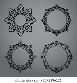 Set of decorative frames Elegant vector element for design in Eastern style, place for text. Floral black and gray borders. Lace illustration for invitations and greeting cards