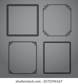 Set of decorative frames Elegant vector element for design in Eastern style, place for text. Floral black and gray borders. Lace illustration for invitations and greeting cards