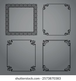 Set of decorative frames Elegant vector element for design in Eastern style, place for text. Floral black and gray borders. Lace illustration for invitations and greeting cards