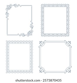 Set of decorative frames Elegant vector element for design in Eastern style, place for text. Floral gray and white borders. Lace illustration for invitations and greeting cards