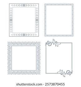 Set of decorative frames Elegant vector element for design in Eastern style, place for text. Floral gray and white borders. Lace illustration for invitations and greeting cards