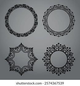 Set of decorative frames Elegant vector element for design in Eastern style, place for text. Floral black and gray borders. Lace illustration for invitations and greeting cards