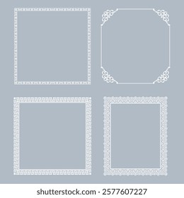 Set of decorative frames Elegant vector element for design in Eastern style, place for text. Floral gray and white borders. Lace illustration for invitations and greeting cards