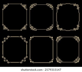 Set of decorative frames Elegant vector element for design in Eastern style, place for text. Floral black and golden borders. Lace illustration for invitations and greeting cards