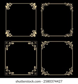 Set of decorative frames Elegant vector element for design in Eastern style, place for text. Floral black and golden borders. Lace illustration for invitations and greeting cards