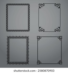 Set of decorative frames Elegant vector element for design in Eastern style, place for text. Floral black and gray borders. Lace illustration for invitations and greeting cards