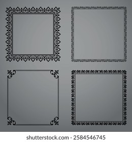 Set of decorative frames Elegant vector element for design in Eastern style, place for text. Floral black and gray borders. Lace illustration for invitations and greeting cards
