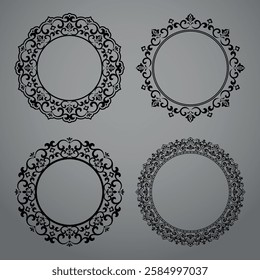 Set of decorative frames Elegant vector element for design in Eastern style, place for text. Floral black and gray borders. Lace illustration for invitations and greeting cards