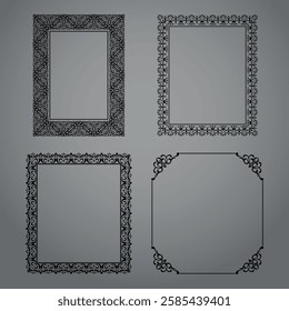 Set of decorative frames Elegant vector element for design in Eastern style, place for text. Floral black and gray borders. Lace illustration for invitations and greeting cards