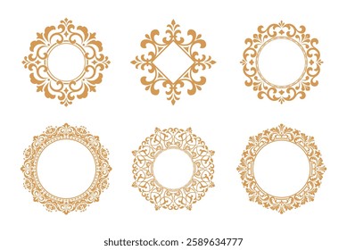 Set of decorative frames Elegant vector element for design in Eastern style, place for text. Floral golden and white borders. Lace illustration for invitations and greeting cards