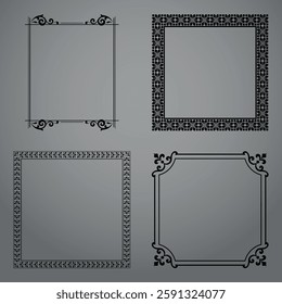 Set of decorative frames Elegant vector element for design in Eastern style, place for text. Floral black and gray borders. Lace illustration for invitations and greeting cards