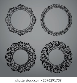 Set of decorative frames Elegant vector element for design in Eastern style, place for text. Floral black and gray borders. Lace illustration for invitations and greeting cards