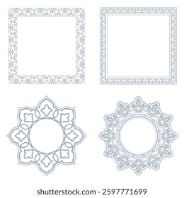 Set of decorative frames Elegant vector element for design in Eastern style, place for text. Floral gray and white borders. Lace illustration for invitations and greeting cards