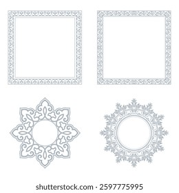 Set of decorative frames Elegant vector element for design in Eastern style, place for text. Floral black and gray borders. Lace illustration for invitations and greeting cards