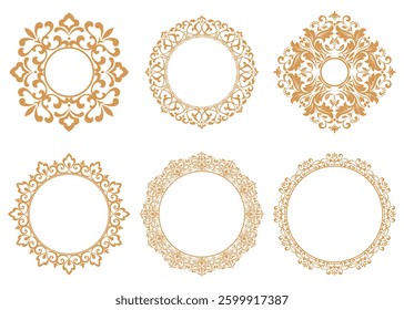 Set of decorative frames Elegant vector element for design in Eastern style, place for text. Floral golden and white borders. Lace illustration for invitations and greeting cards