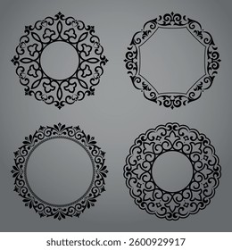 Set of decorative frames Elegant vector element for design in Eastern style, place for text. Floral black and gray borders. Lace illustration for invitations and greeting cards