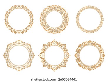 Set of decorative frames Elegant vector element for design in Eastern style, place for text. Floral golden and white borders. Lace illustration for invitations and greeting cards