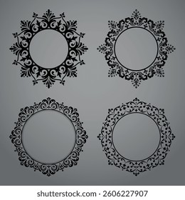 Set of decorative frames Elegant vector element for design in Eastern style, place for text. Floral black and gray borders. Lace illustration for invitations and greeting cards