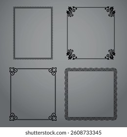 Set of decorative frames Elegant vector element for design in Eastern style, place for text. Floral black and gray borders. Lace illustration for invitations and greeting cards
