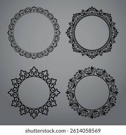 Set of decorative frames Elegant vector element for design in Eastern style, place for text. Floral black and gray borders. Lace illustration for invitations and greeting cards