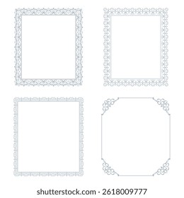 Set of decorative frames Elegant vector element for design in Eastern style, place for text. Floral gray and white borders. Lace illustration for invitations and greeting cards