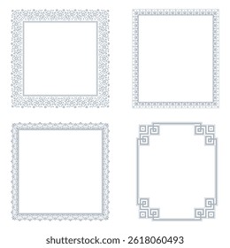 Set of decorative frames Elegant vector element for design in Eastern style, place for text. Floral gray and white borders. Lace illustration for invitations and greeting cards