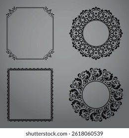 Set of decorative frames Elegant vector element for design in Eastern style, place for text. Floral black and gray borders. Lace illustration for invitations and greeting cards