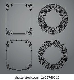 Set of decorative frames Elegant vector element for design in Eastern style, place for text. Floral black and gray borders. Lace illustration for invitations and greeting cards