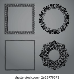 Set of decorative frames Elegant vector element for design in Eastern style, place for text. Floral black and gray borders. Lace illustration for invitations and greeting cards
