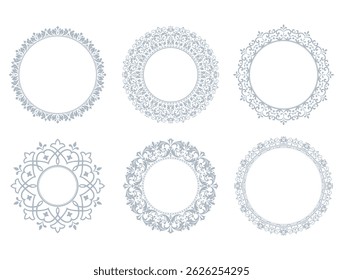 Set of decorative frames Elegant vector element for design in Eastern style, place for text. Floral gray and white borders. Lace illustration for invitations and greeting cards