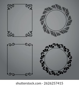 Set of decorative frames Elegant vector element for design in Eastern style, place for text. Floral black and gray borders. Lace illustration for invitations and greeting cards
