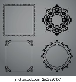 Set of decorative frames Elegant vector element for design in Eastern style, place for text. Floral black and gray borders. Lace illustration for invitations and greeting cards