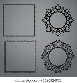 Set of decorative frames Elegant vector element for design in Eastern style, place for text. Floral black and gray borders. Lace illustration for invitations and greeting cards