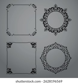 Set of decorative frames Elegant vector element for design in Eastern style, place for text. Floral black and gray borders. Lace illustration for invitations and greeting cards