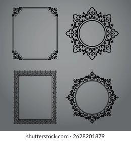 Set of decorative frames Elegant vector element for design in Eastern style, place for text. Floral black and gray borders. Lace illustration for invitations and greeting cards