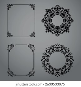 Set of decorative frames Elegant vector element for design in Eastern style, place for text. Floral black and gray borders. Lace illustration for invitations and greeting cards