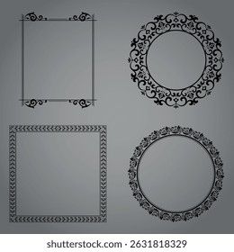 Set of decorative frames Elegant vector element for design in Eastern style, place for text. Floral black and gray borders. Lace illustration for invitations and greeting cards