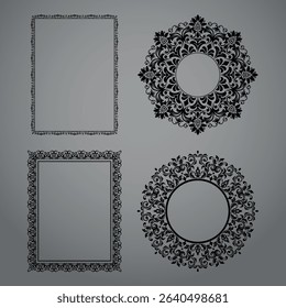 Set of decorative frames Elegant vector element for design in Eastern style, place for text. Floral black and gray borders. Lace illustration for invitations and greeting cards.