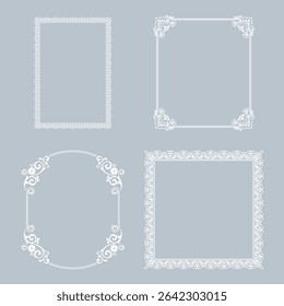 Set of decorative frames Elegant vector element for design in Eastern style, place for text. Floral gray and white borders. Lace illustration for invitations and greeting cards