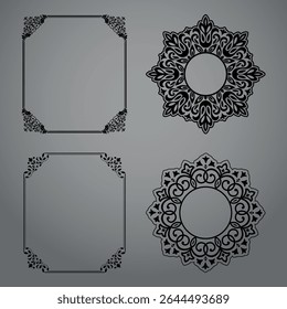 Set of decorative frames Elegant vector element for design in Eastern style, place for text. Floral black and gray borders. Lace illustration for invitations and greeting cards