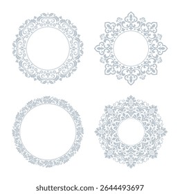 Set of decorative frames Elegant vector element for design in Eastern style, place for text. Floral gray and white borders. Lace illustration for invitations and greeting cards
