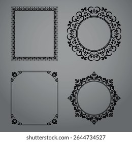 Set of decorative frames Elegant vector element for design in Eastern style, place for text. Floral black and gray borders. Lace illustration for invitations and greeting cards