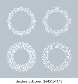 Set of decorative frames Elegant vector element for design in Eastern style, place for text. Floral gray and white borders. Lace illustration for invitations and greeting cards