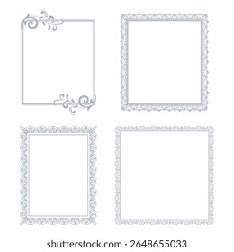 Set of decorative frames Elegant vector element for design in Eastern style, place for text. Floral gray and white borders. Lace illustration for invitations and greeting cards
